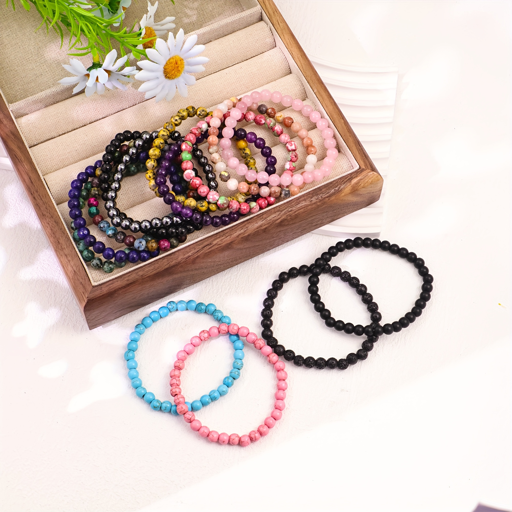 14pcs Natural Stone Bracelets Set for Summer Layering